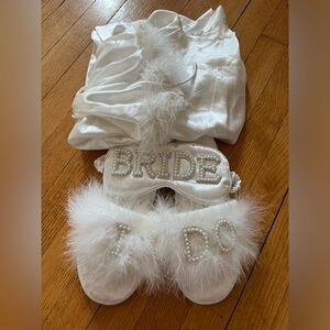 Bridal slippers, robe, and eye mask